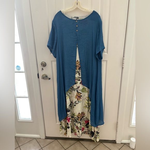 Dresses & Skirts - Floral Maxi Dress with Blue Overlay